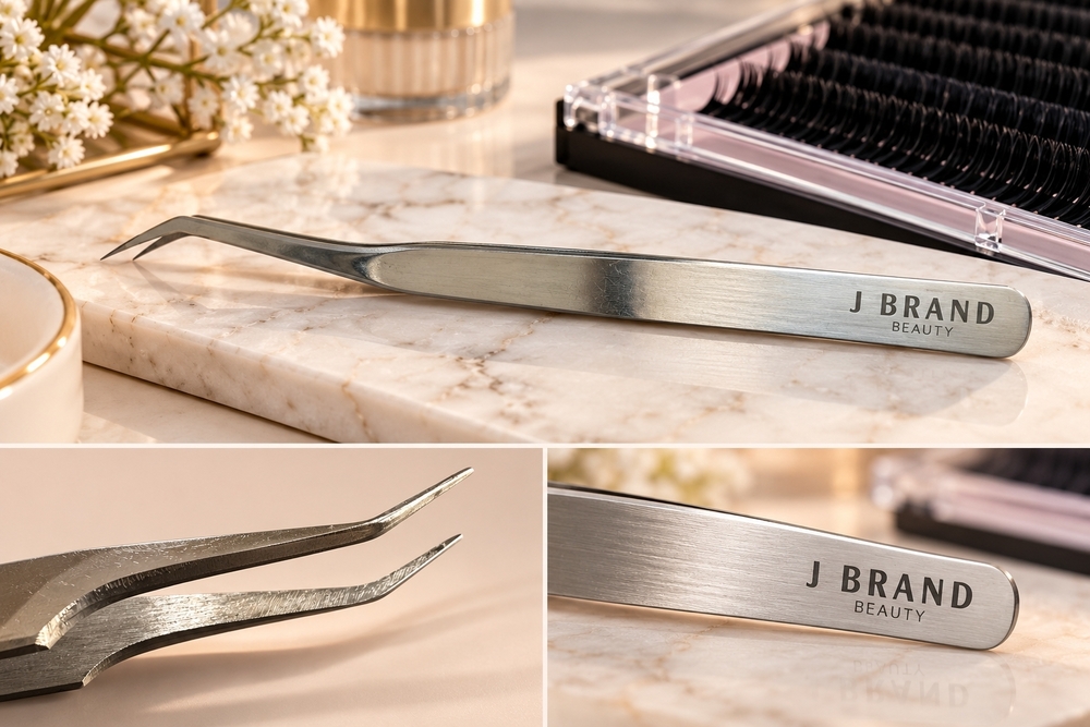 J Brand Beauty Lash Extension Tweezers Stainless Steel Curved Tip 5"